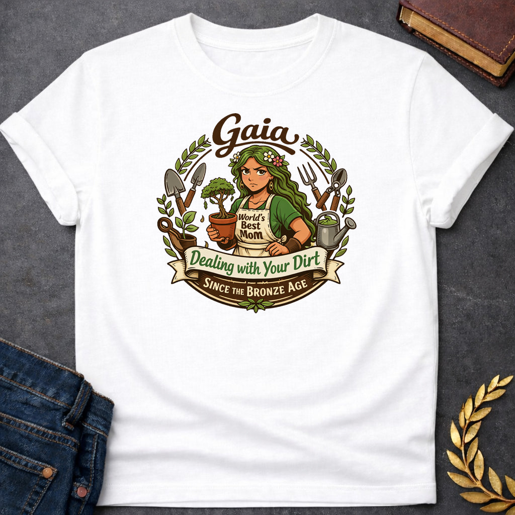 gaia dealing with your dirt greek mythology adult shirt featuring detailed Greek mythology artwork, symbolic design, and bold graphic style