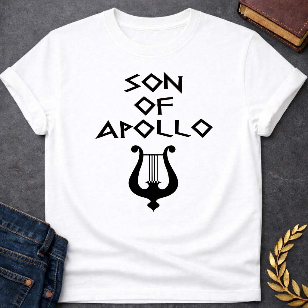 son of apollo greek mythology unisex softstyle adult t shirt featuring detailed Greek mythology artwork, symbolic design, and bold graphic style