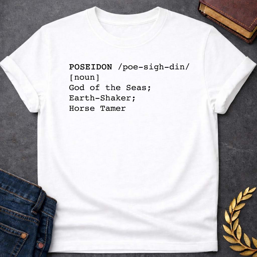 poseidon dictionary definition greek mythology youth heavy cotton™ tee featuring trident, ocean waves, sea god symbolism in Greek mythology design