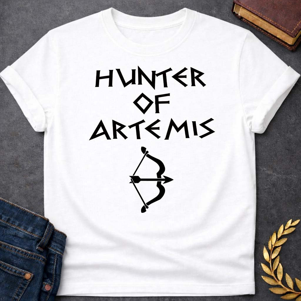 hunter of artemis unisex softstyle adult t shirt featuring detailed Greek mythology artwork, symbolic design, and bold graphic style