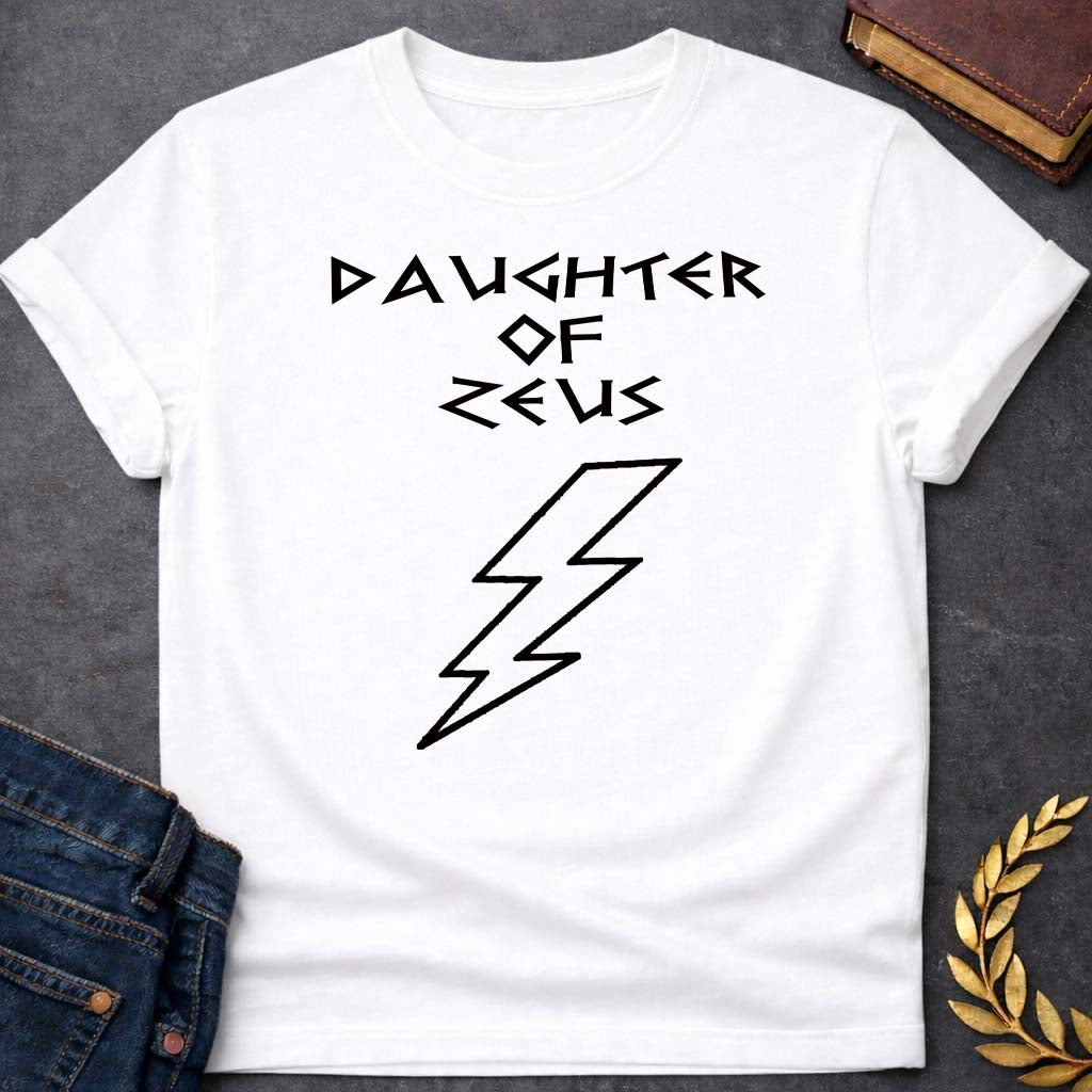 daughter of zeus unisex softstyle adult t shirt featuring lightning bolt, sky god power symbolism in bold Greek mythology design