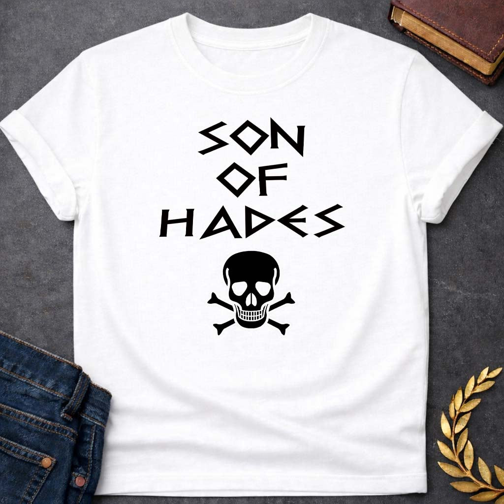 son of hades greek mythology unisex softstyle adult t shirt featuring underworld king, skull motifs, dark Greek mythology design