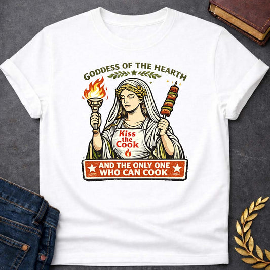 hestia goddess of the hearth greek mythology youth t shirt featuring detailed Greek mythology artwork, symbolic design, and bold graphic style