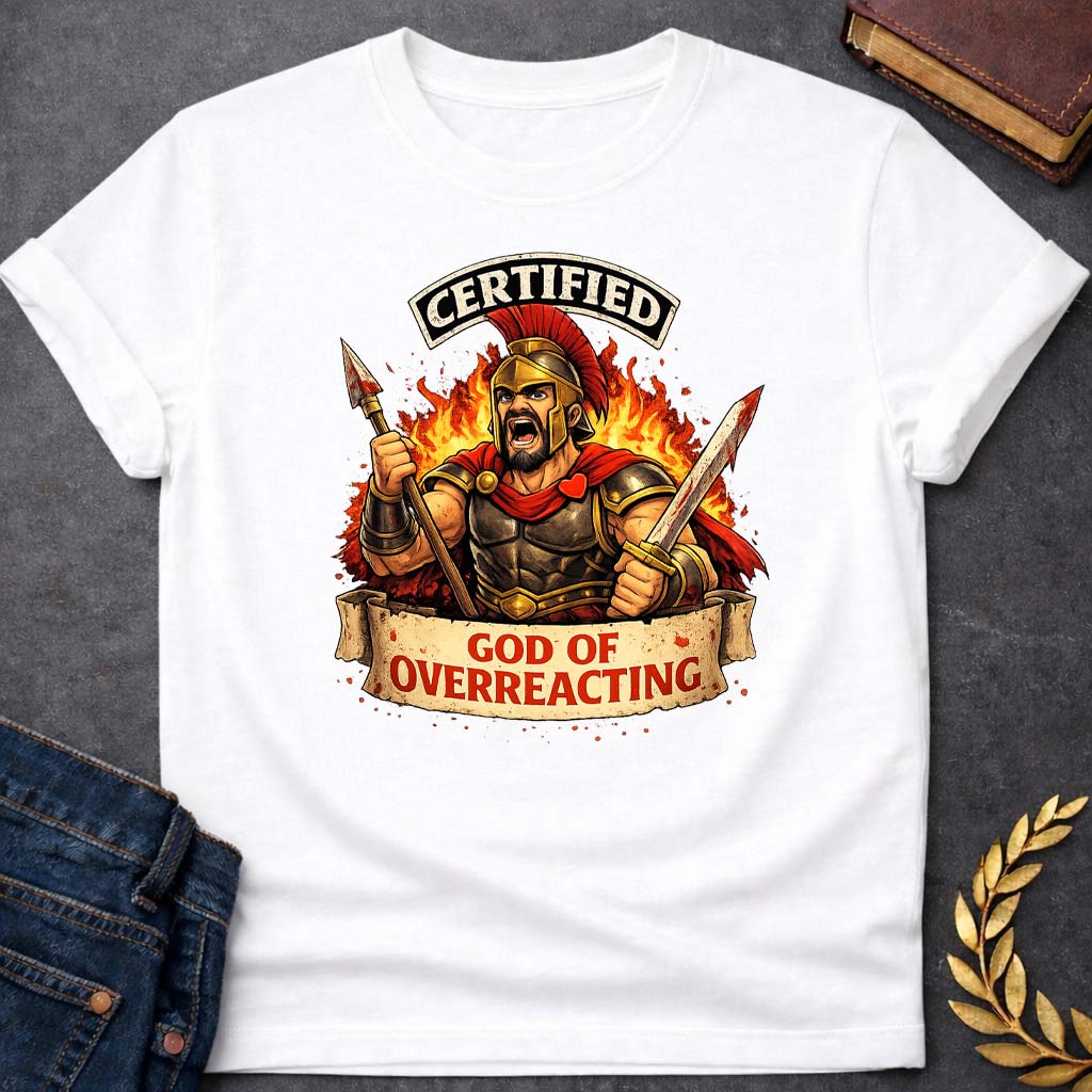 ares certified god of overreacting greek mythology youth heavy cotton™ tee featuring warrior armor, battle symbolism, god of war Greek mythology design