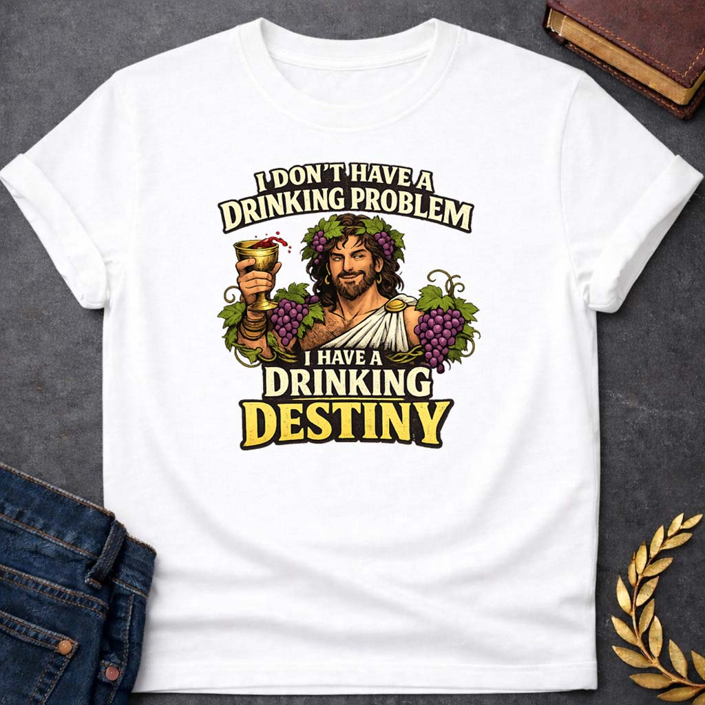 dionysus i dont have a drinking problem greek mythology adult t shirt featuring detailed Greek mythology artwork, symbolic design, and bold graphic style