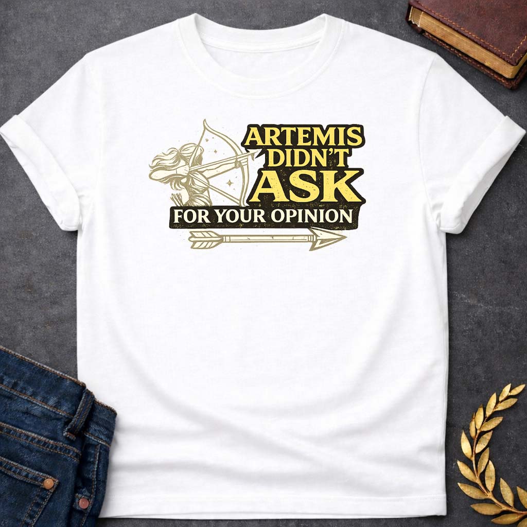 artemis didnt ask for your opinion greek mythology youth t shirt featuring detailed Greek mythology artwork, symbolic design, and bold graphic style