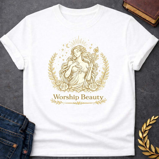 aphrodite worship beauty greek mythology youth heavy cotton™ tee featuring detailed Greek mythology artwork, symbolic design, and bold graphic style