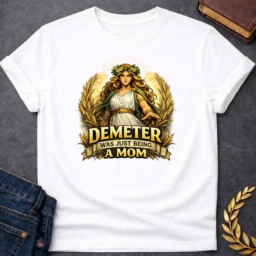 demeter was just being a mom greek mythology youth t shirt featuring detailed Greek mythology artwork, symbolic design, and bold graphic style