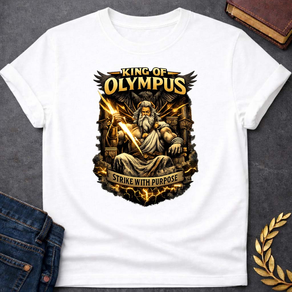 zeus king of olympus strike with purpose greek mythology kids heavy cotton™ tee featuring lightning bolt, sky god power symbolism in bold Greek mythology design