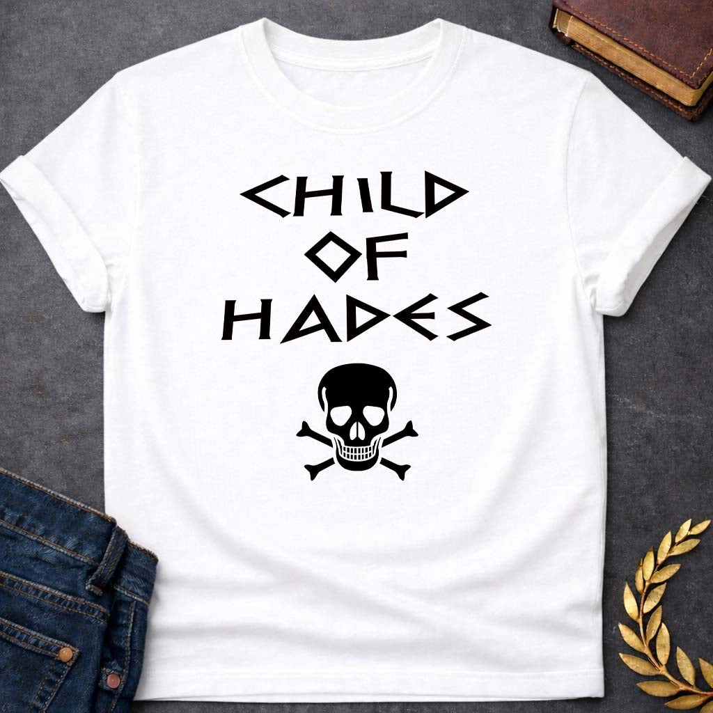 child of hades greek mythology unisex softstyle adult t shirt featuring underworld king, skull motifs, dark Greek mythology design
