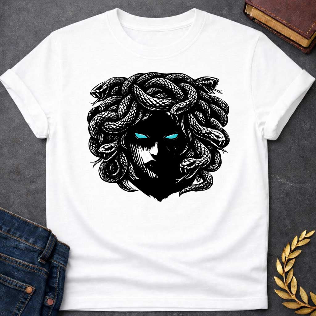 medusa gothic horror style greek mythology youth shirt featuring detailed Greek mythology artwork, symbolic design, and bold graphic style