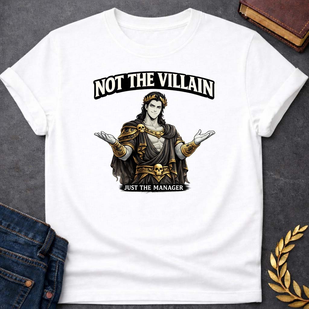 hades not the villain greek mythology adult t shirt featuring underworld king, skull motifs, dark Greek mythology design
