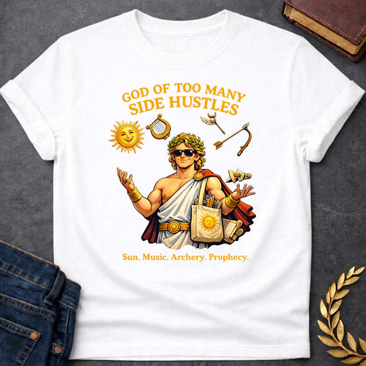 apollo god of too many side hustles greek mythology youth heavy cotton™ tee featuring detailed Greek mythology artwork, symbolic design, and bold graphic style