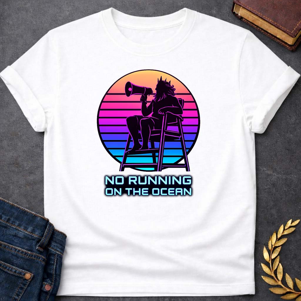 poseidon no running on the ocean greek mythology youth t shirt featuring trident, ocean waves, sea god symbolism in Greek mythology design