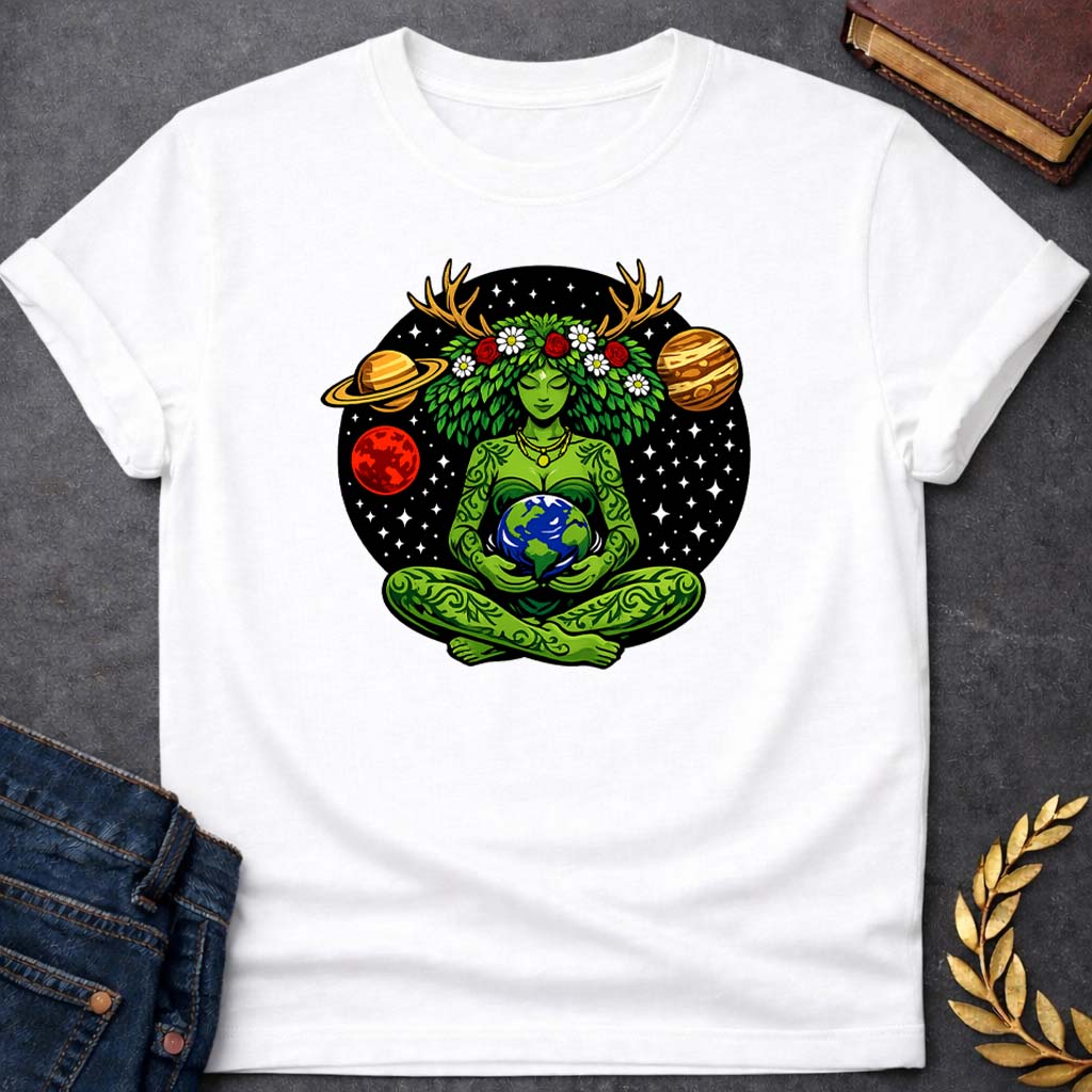 gaia cosmic mother earth art greek mythology adult shirt featuring detailed Greek mythology artwork, symbolic design, and bold graphic style