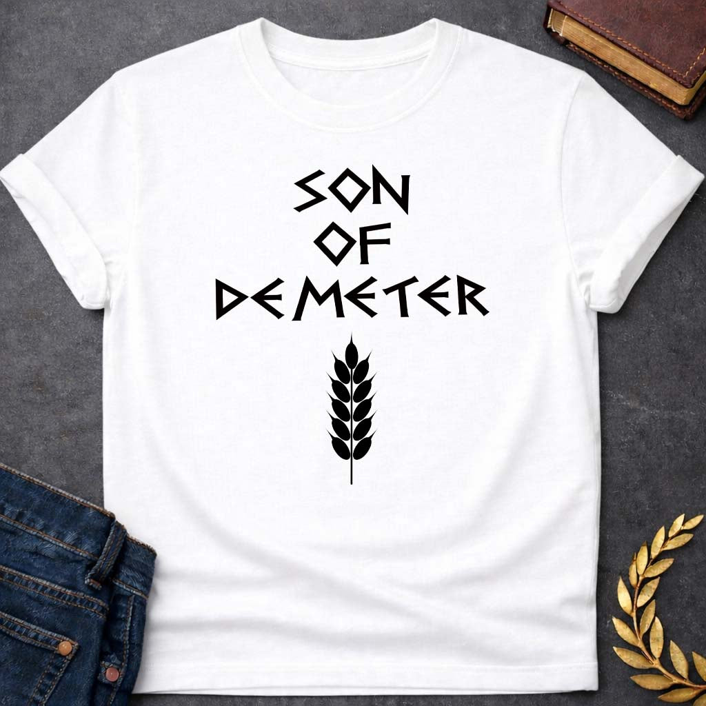 son of demeter greek mythology unisex softstyle adult t shirt featuring detailed Greek mythology artwork, symbolic design, and bold graphic style