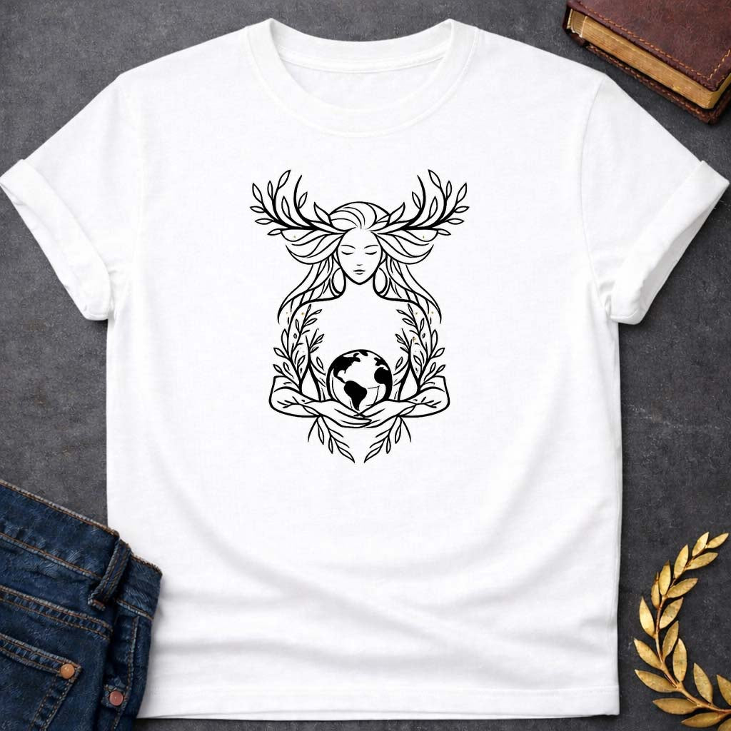 Gaia Minimalist Line Art Greek Mythology Youth Shirt featuring detailed Greek mythology artwork, symbolic design, and bold graphic style