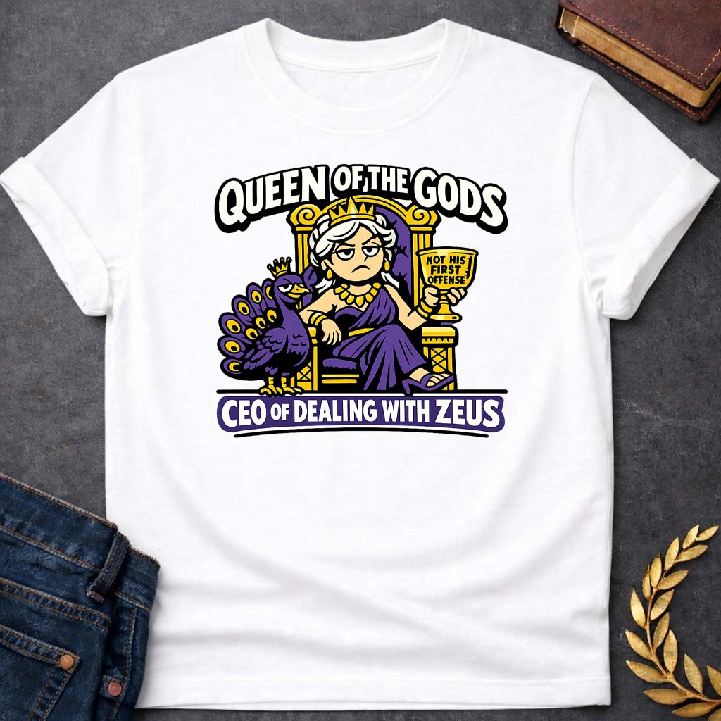 hera queen of the gods greek mythology youth t shirt featuring detailed Greek mythology artwork, symbolic design, and bold graphic style